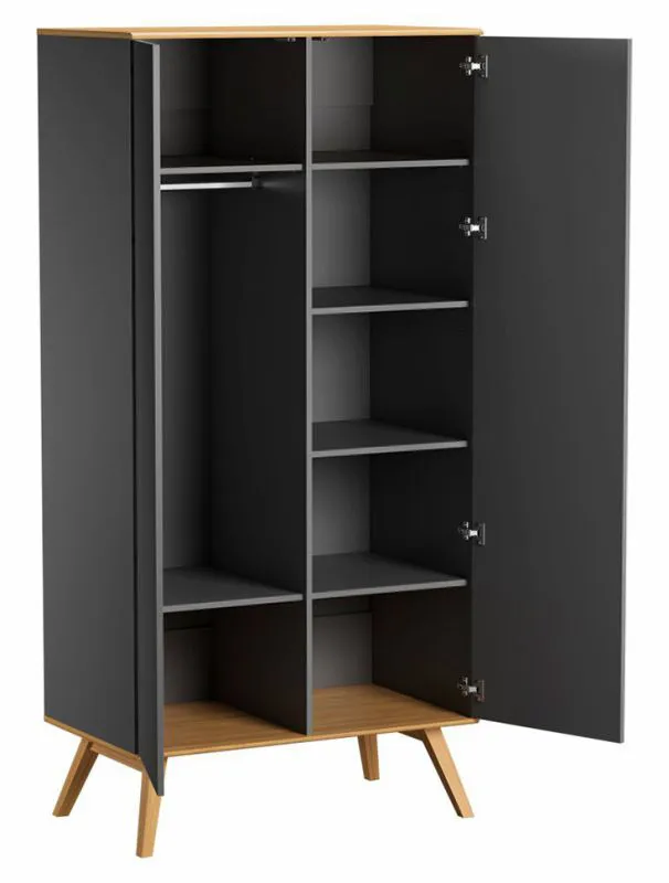 100 cm breiter Kleiderschrank mit 2 Türen | Farbe: Grau Abbildung