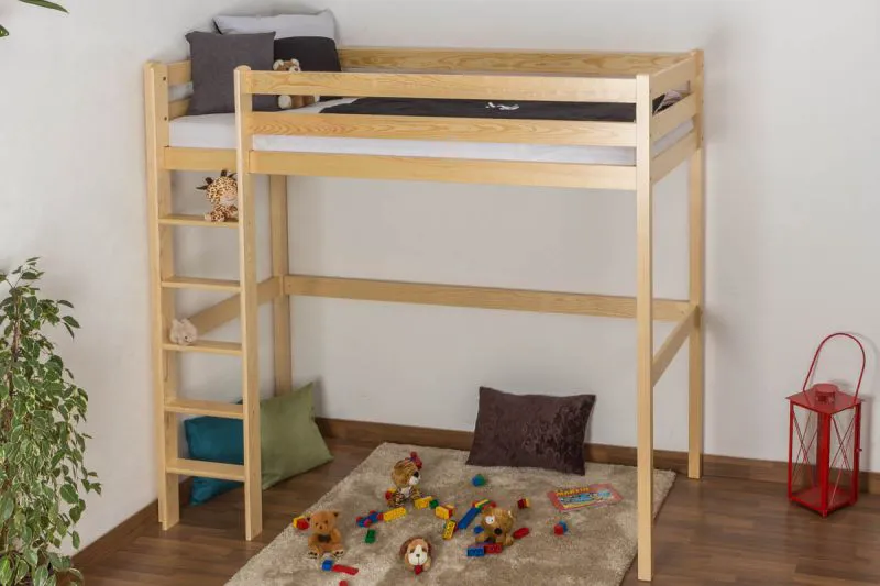 Kinderbett / Hochbett Kiefer massiv Vollholz natur 120 – Abmessung 90 x 200 cm