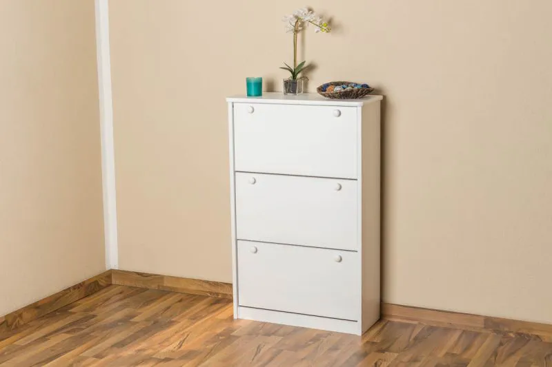 Schuhschrank Kiefer Vollholz massiv weiß lackiert Junco 212 - Abmessung 115 x 72 x 30 cm
