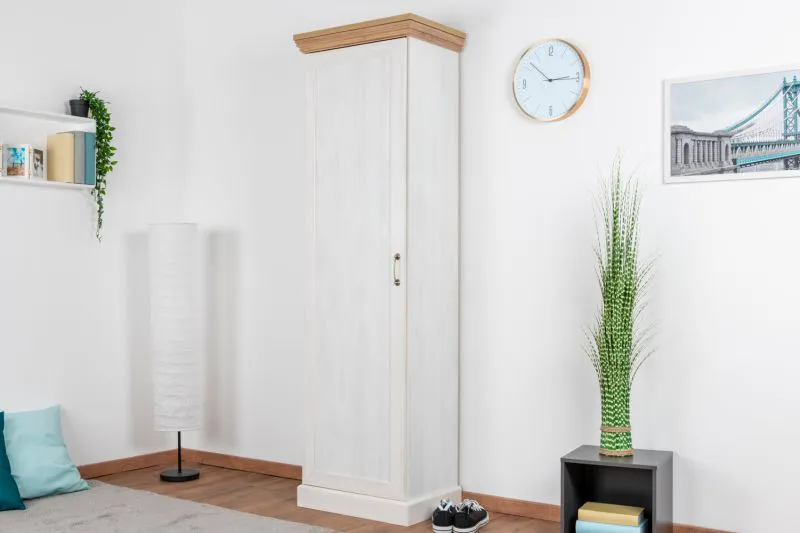 Drehtürenschrank / Kleiderschrank Badile 11, Farbe: Kiefer Weiß / Braun - 187 x 57 x 39 cm (H x B x T)