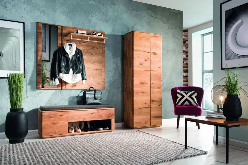 Garderobe Komplett - Set B Lencois, 4-teilig, Farbe: Natur, Eiche massiv