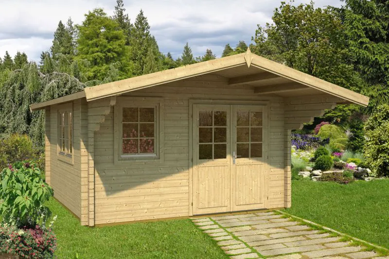 Gartenhaus Feuertalberg 02 inkl. Fußboden - 70 mm Blockbohlenhaus, Grundfläche: 13 m², Satteldach