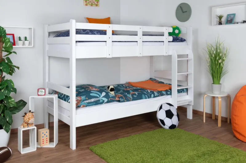 Etagenbett / Stockbett "Easy Premium Line" K17/n, Buche Vollholz massiv Weiß, Liegefläche: 90 x 190 cm (B x L), teilbar