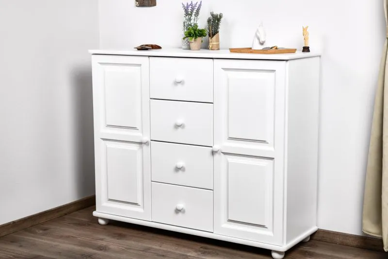Kommode Kiefer massiv Vollholz Weiß Junco 164 – Abmessungen: 100 x 121 x 41 cm (H x B x T)