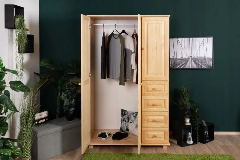 Kleiderschrank Massivholz natur 018 - Abmessung 190 x 133 x 60 cm (H x B x T)
