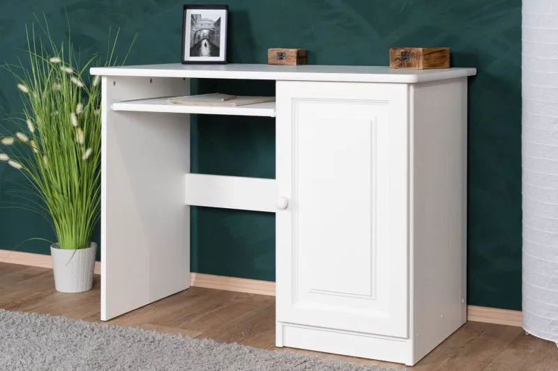 Schreibtisch Kiefer massiv Vollholz weiß lackiert Junco 192 - Abmessung 75 x 100 x 55 cm