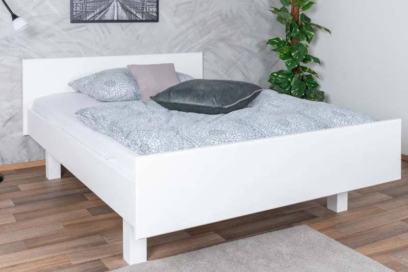 Weißes Kinderbett, modernes Jugendbett Buche Massivholz 116B, inkl. Lattenrost, Liegefläche 140 x 200 cm, stabil und langlebig, hochwertig verarbeitet