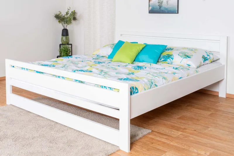 Weißes Doppelbett Kiefer Vollholz 71, Gästebett inkl. Lattenrost, Matratzenmaße 180 x 200 cm, ansprechendes Design, gut kombinierbar, robust