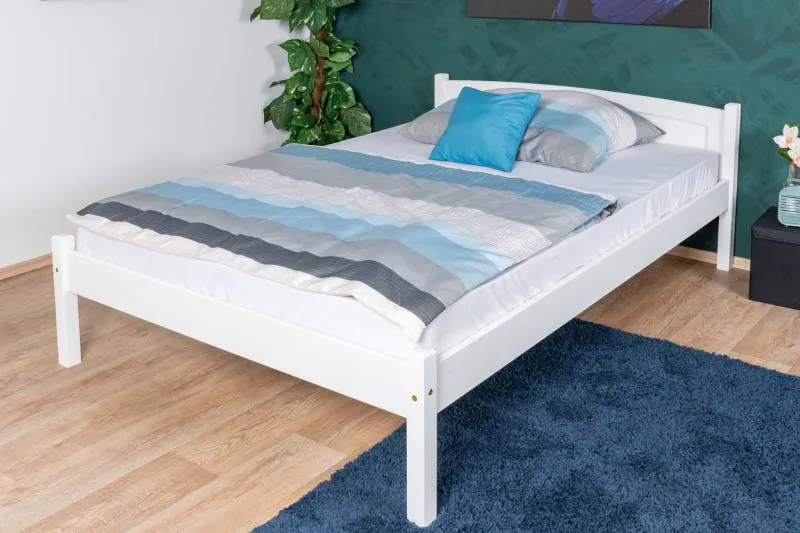 Weißes Kinderbett, Jugendbett Kiefer Massivholz 85, inkl. Lattenrost, Matratzenmaße 140 x 200 cm, hochwertig verarbeitet, modernes Design