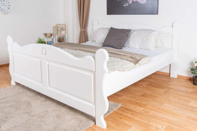 Weißes Doppelbett Kiefer Massivholz 91, Gästebett inkl. Lattenrost, Liegefläche 180 x 200 cm, einfache und rasche Montage, hochwertig verarbeitet