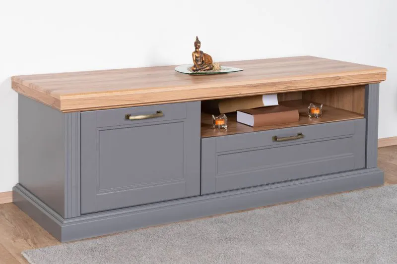 TV-Unterschrank Lotofaga 06, Farbe: Grau / Walnuss - 52 x 151 x 54 cm (H x B x T)