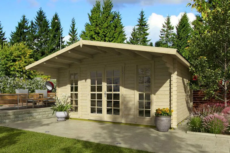 Gartenhaus 3,8 x 5 Meter (inkl. Dach) | Natur | Satteldach | 40 mm Blockbohlen Abbildung