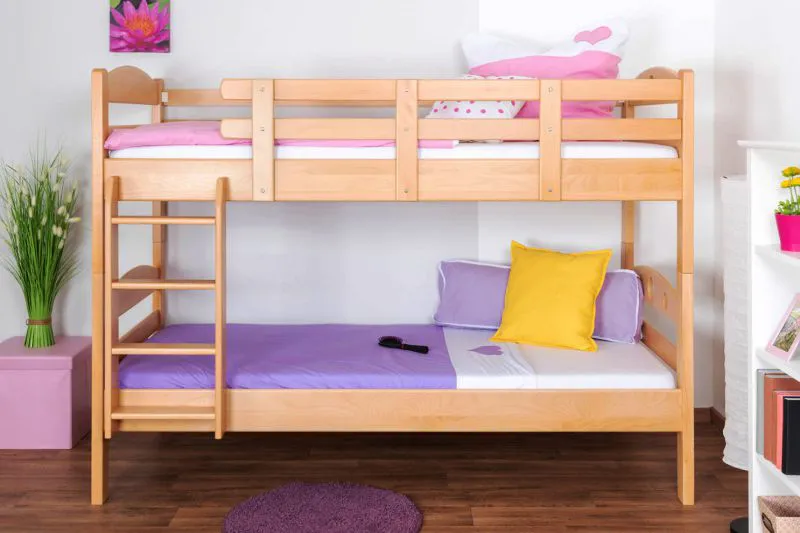 Massivholz Etagenbett für Kinder und Jugendliche | Matratzenmaß: 90 x 200 cm | Natur Lackiert | umbaubar in 2 Einzelbetten | Premium-Qualität | inkl. Rollroste Abbildung
