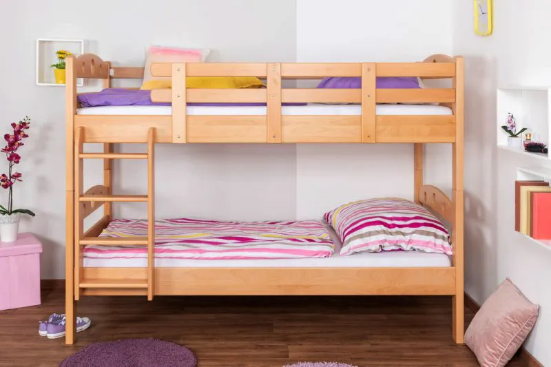 Massivholz Etagenbett für Kinder und Jugendliche | Matratzenmaß: 90 x 200 cm | Natur Lackiert | umbaubar in 2 Einzelbetten | Premium-Qualität | inkl. Rollroste Abbildung