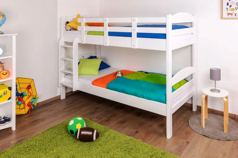 Massivholz Etagenbett für Kinder und Jugendliche | Matratzenmaß: 90 x 200 cm | Weiß Lackiert | umbaubar in 2 Einzelbetten | Premium-Qualität | inkl. Rollroste Abbildung