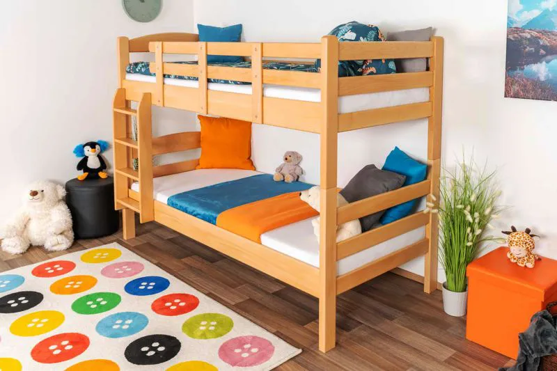 Massivholz Etagenbett für Kinder und Jugendliche | Matratzenmaß: 90 x 200 cm | Natur Lackiert | umbaubar in 2 Einzelbetten | Premium-Qualität | inkl. Rollroste Abbildung