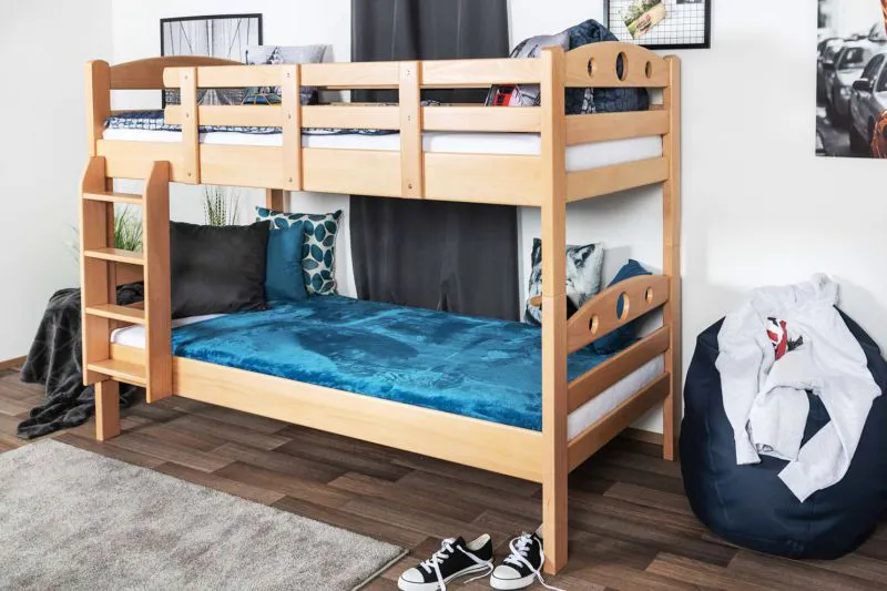 Stockbett 90 x 190 cm | Massivholz: Buche | Natur Lackiert | umbaubar in zwei Einzelbetten | Premium-Qualität | inkl. Rollroste Abbildung