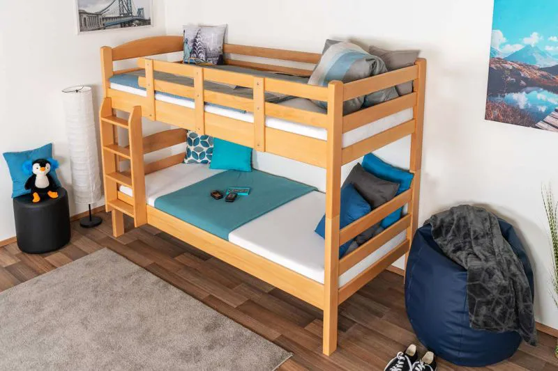 Massivholz Stockbett für Kinder und Jugendliche | Matratzenmaß: 90 x 200 cm | Natur Lackiert | umbaubar in 2 Einzelbetten | Premium-Qualität | inkl. Rollroste Abbildung