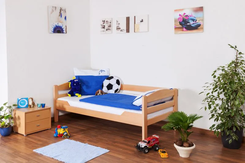 Bettrahmen für Kinder / Kinderzimmer-Bett 90 x 190 cm | Massivholz: Buche | Natur Lackiert | besonders hohe Qualität Abbildung