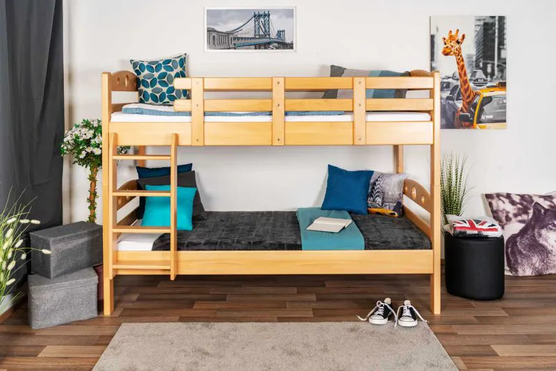 Jugendstockbett 90 x 190 cm | Massivholz: Buche | Natur Lackiert | umbaubar in 2 Einzelbetten | Premium-Qualität | inkl. Rollroste Abbildung