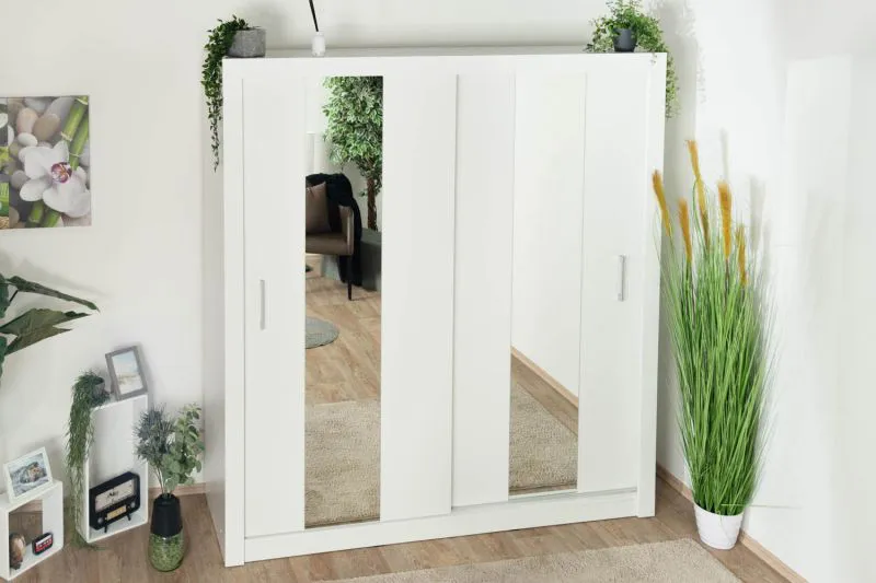 2 Meter breiter Kleiderschrank mit 2 Türen | Farbe: Weiß Abbildung
