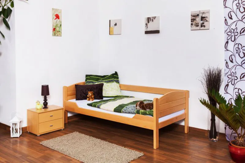 Bettrahmen für Kinder / Kinderbett 90 x 190 cm | Massivholz: Buche | Natur Lackiert | besonders hohe Qualität Abbildung