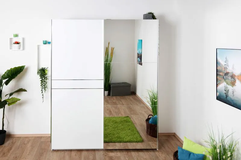 182 cm breiter Kleiderschrank mit 1 Tür | Farbe: Weiß Abbildung