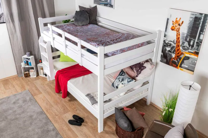 Stockbett für Kinder 120 x 190 cm | Massivholz: Buche | Weiß Lackiert | umbaubar in 2 Einzelbetten | inkl. Rollroste Abbildung