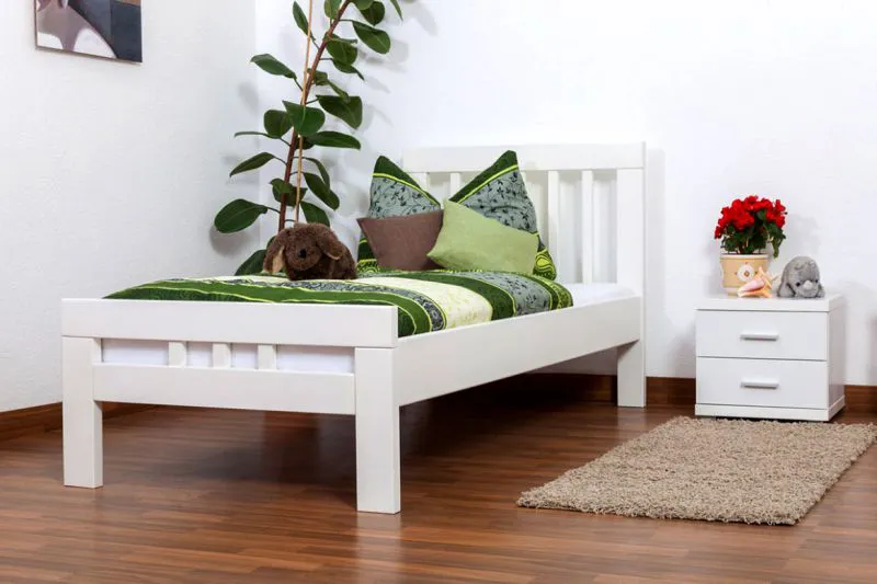 Kinderbett 90 x 200 cm | Massivholz: Buche | Weiß Lackiert Abbildung