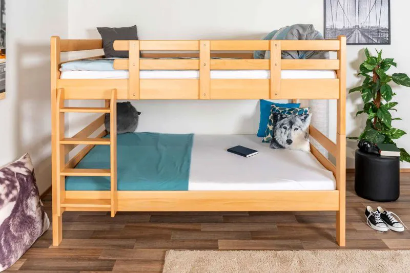 Etagenbett für Kinder 140 x 200 cm | Massivholz: Buche | Natur Lackiert | umbaubar in 2 Einzelbetten | inkl. Rollroste Abbildung