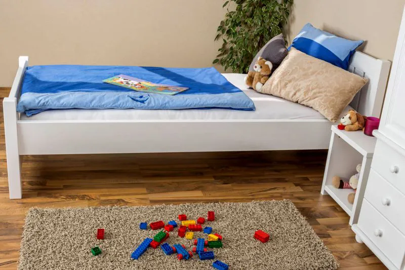 Bettrahmen für Kinder / Kinderbett 90 x 200 cm | Massivholz: Kiefer | Weiß Lackiert Abbildung