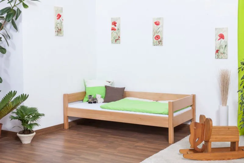 Bettrahmen für Kinder / Kinderbett 90 x 200 cm | Massivholz: Buche | Natur Unbehandelt Abbildung