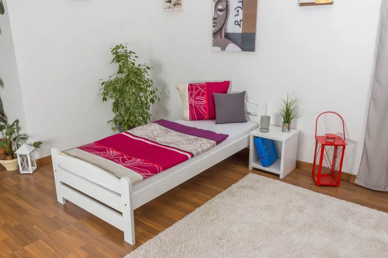 Bettrahmen für Kinder / Kinderbett 90 x 200 cm | Massivholz: Kiefer | Weiß Lackiert Abbildung