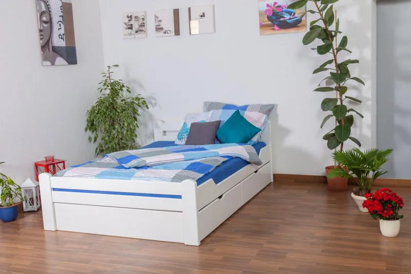 Holzbett 140 x 200 cm Buche massiv Weiß Abbildung