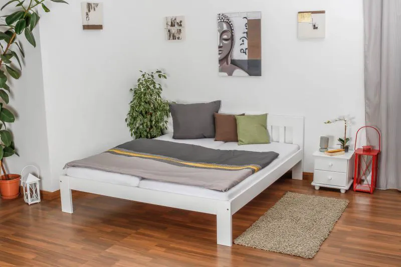 Bett Kiefer massiv 180 x 200 cm Weiß Abbildung