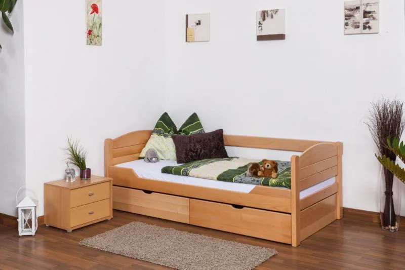 Bett mit Schubladen Buche 90 x 200 cm Natur Abbildung