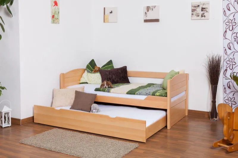 Buche Stauraumbett Bettgestell 90 x 200 cm Natur Abbildung