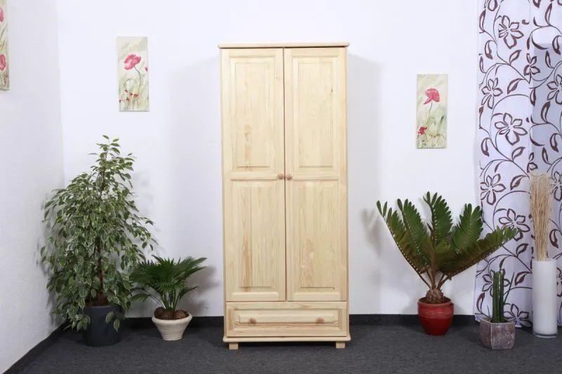 Kleiderschrank 80 cm breit, Farbe: Natur, massiv Abbildung
