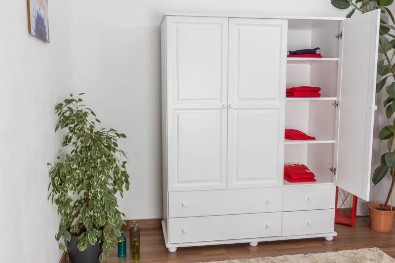 Kleiderschrank 3-türig, Farbe: Weiß 195x155x59 cm Abbildung