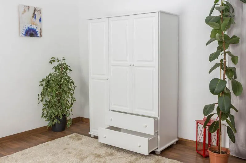 Echtholz Kleiderschrank, Farbe: Weiß 195x135x59 cm Abbildung