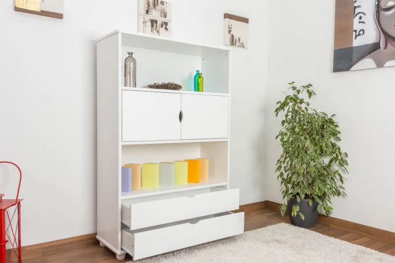 Regal, Küchenregal, Wohnzimmerregal, Bücherregal - 100 cm breit, Kiefer Holz-Massiv, Farbe: Weiß Abbildung