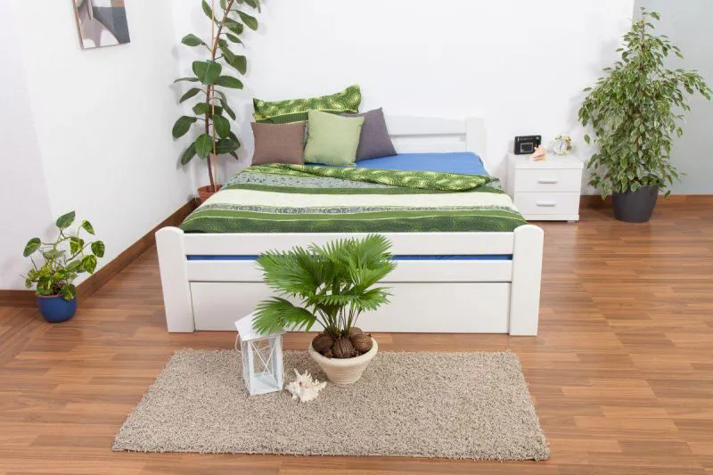 Buche Massivholz Bettgestell 180 x 200 cm Weiß Abbildung