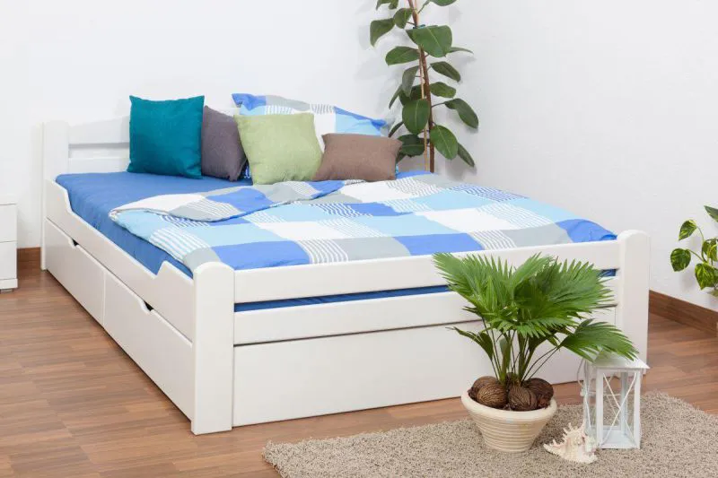 Bett ausziehbar 180 x 200 cm Buche Weiß mit 2 Schublade(n) Abbildung