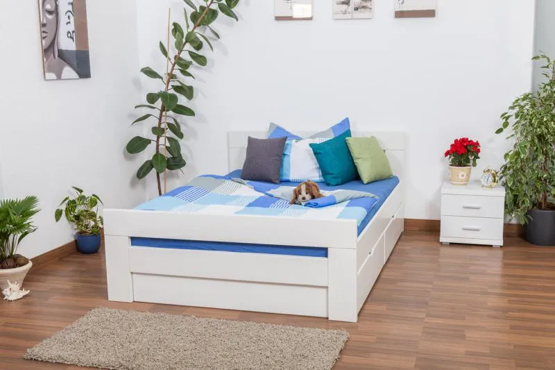 Holzbett Bettgestell Buche 140 x 200 cm Weiß Abbildung