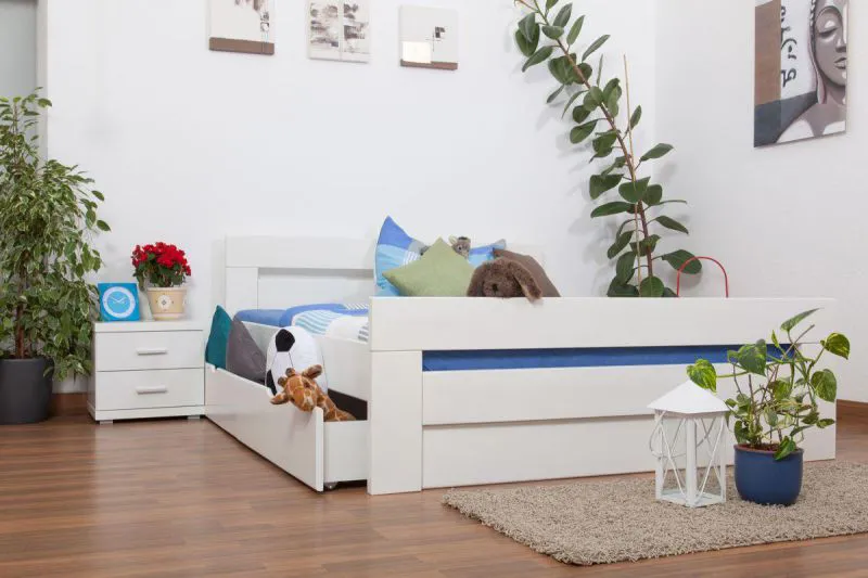 Stauraumbett Bettgestell Buche 160 x 200 cm Weiß Abbildung