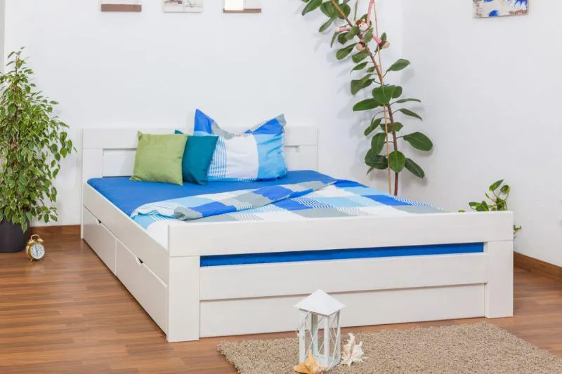 Buche Holzbett 180 x 200 cm Weiß Abbildung
