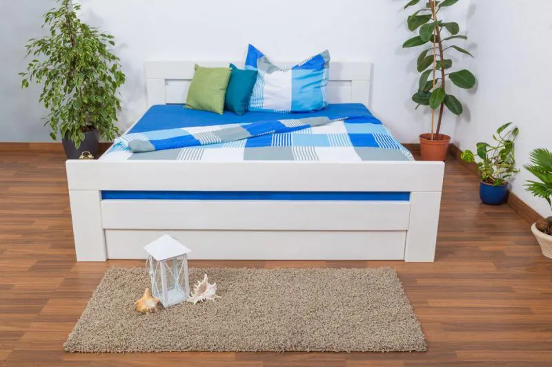 Buche Stauraumbett Bettgestell 180 x 200 cm Weiß Abbildung