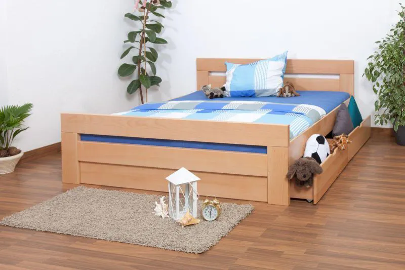 Schubladenbett 180 x 200 cm Buche massiv Natur Abbildung