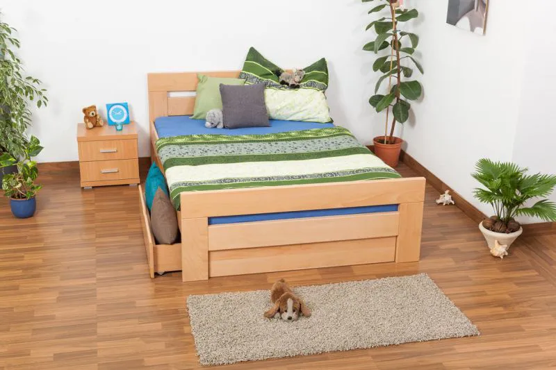 Buche Bett mit Schublade 140 x 200 cm Natur Abbildung