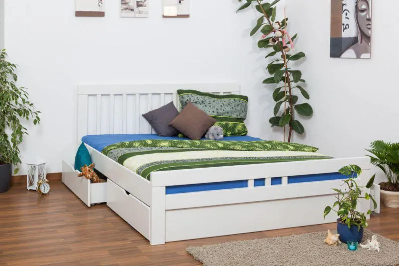 Stauraumbett Bettgestell Buche 180 x 200 cm Weiß Abbildung